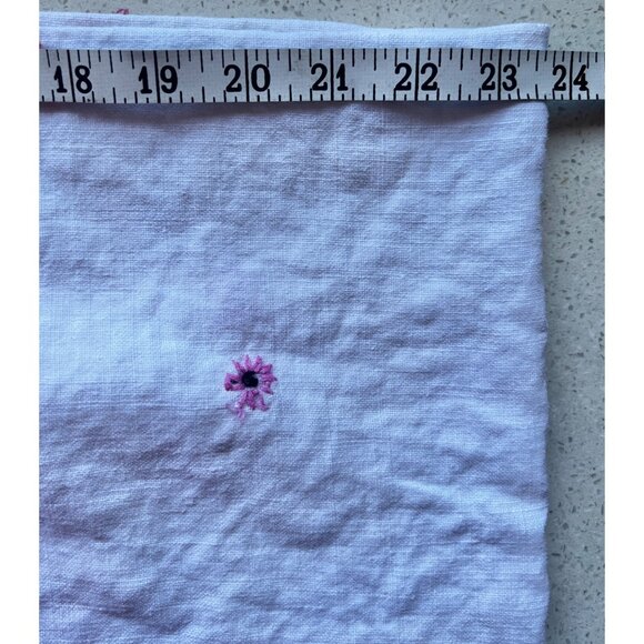 Vintage White Linen Tablecloth Blue Crocheted Edge & Floral Cross Stitch Embroid - Picture 5 of 9